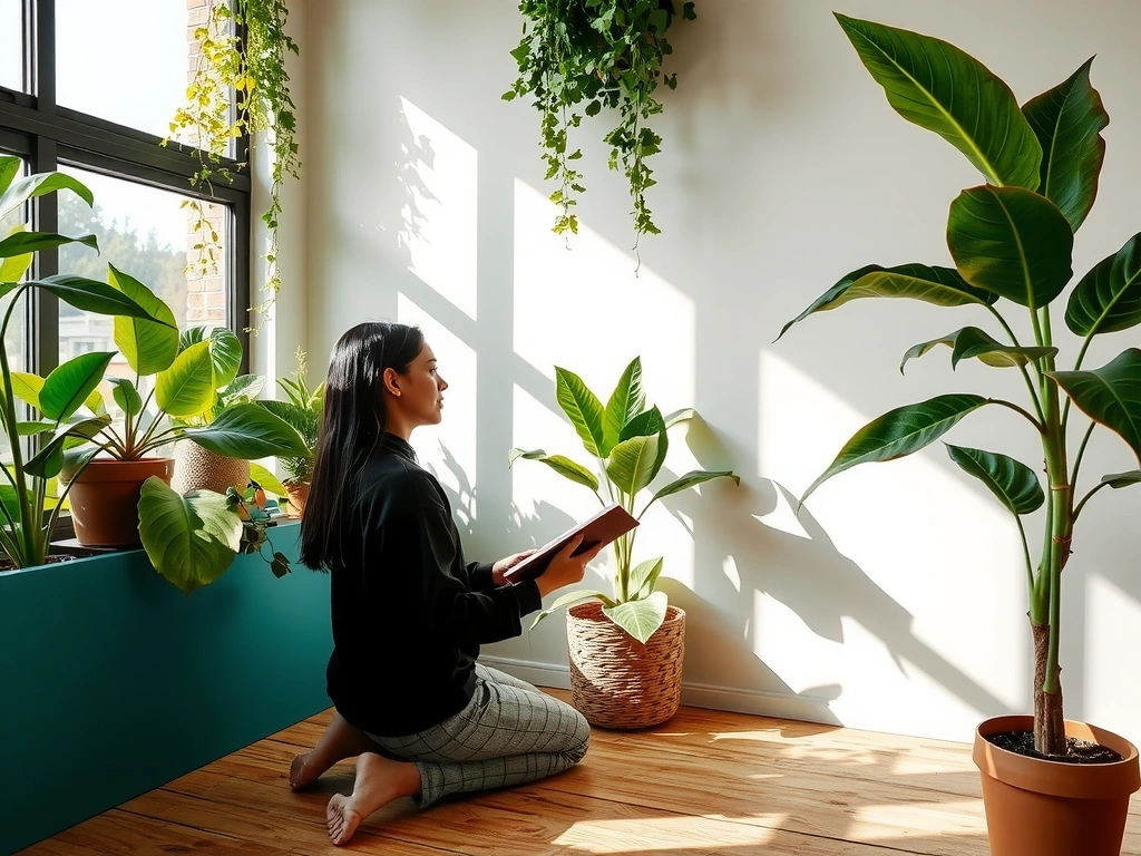 A person reading a book surrounded by vibrant, healthy plants, symbolizing knowledge and natural wellness.